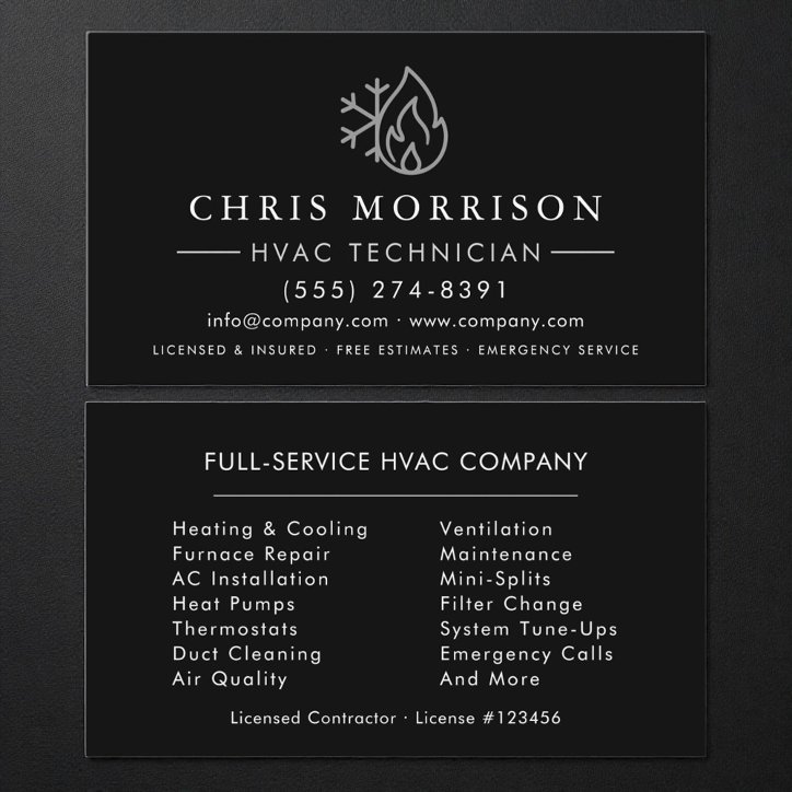 Hvac Black Silver Heating Air Condition Business Card