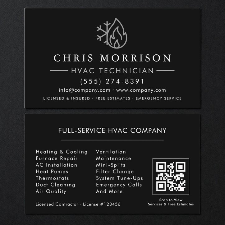 Hvac Black Silver QR Code Business Card