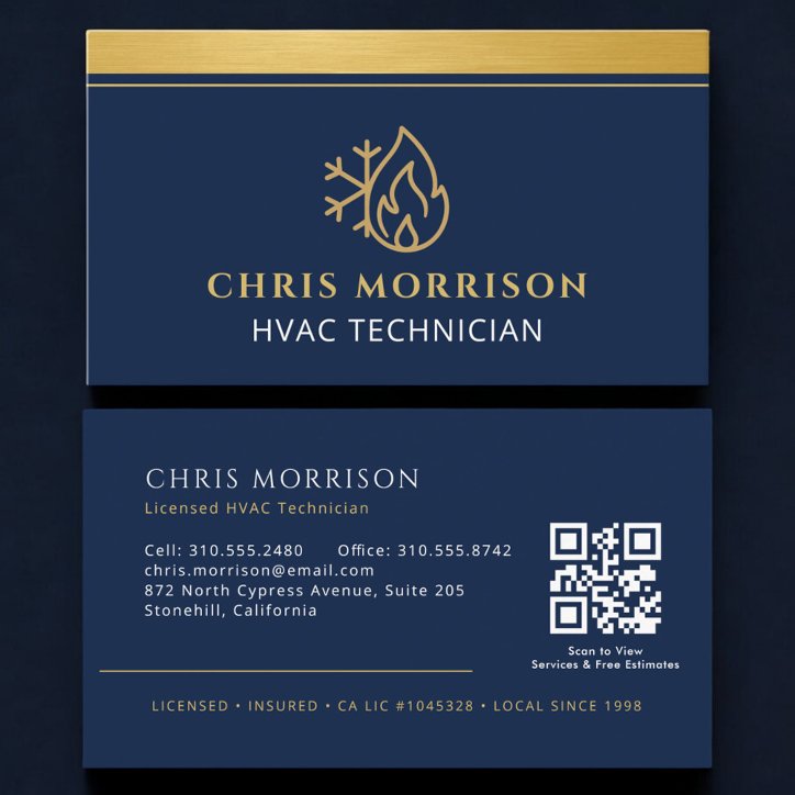 Hvac Company Navy Blue QR Code Business Card