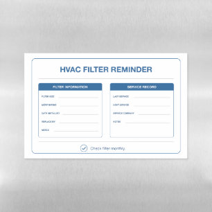 HVAC Filter Reminder Magnetic Dry Erase Sheet
