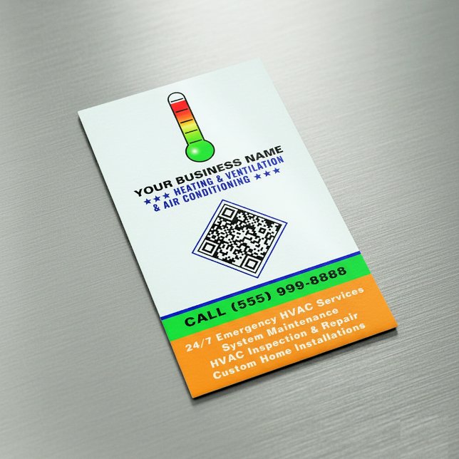 HVAC Heating & Air Conditioning | QR Code & Logo Business Card Magnet (Heating, Ventilation & Air Conditioning Business Cards)