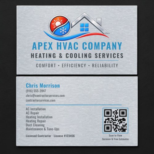 HVAC Heating Air QR Code Metallic Business Card