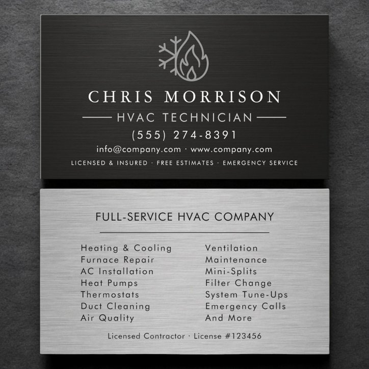 Hvac Heating And Air Black Steel Metallic Business Card