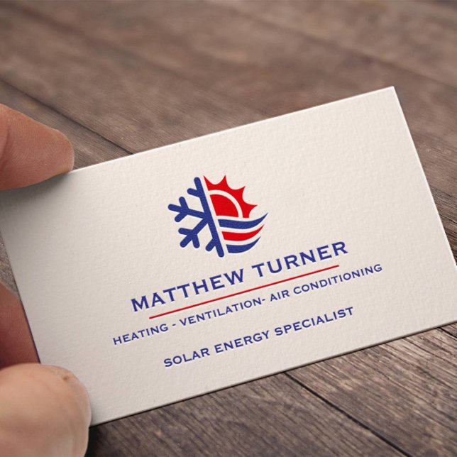 HVAC Heating and Cooling Services Red Blue Business Card (Creator Uploaded)