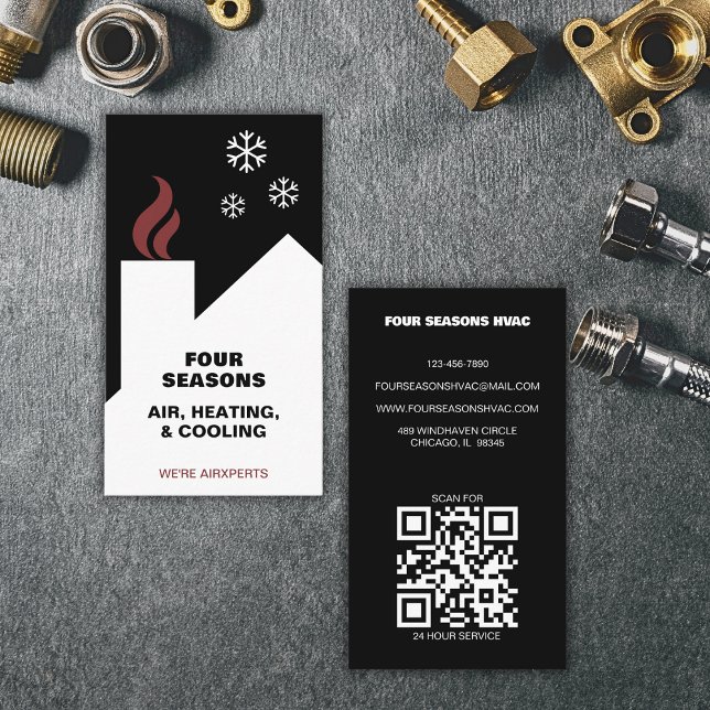 HVAC Heating Cooling Specialists Modern QR code  Business Card (Fully customizable to fit your needs.)