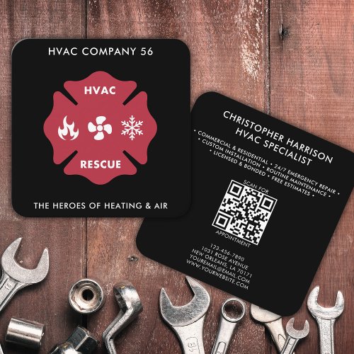 HVAC Heating Cooling Specialists Modern QR Code  Square Business Card
