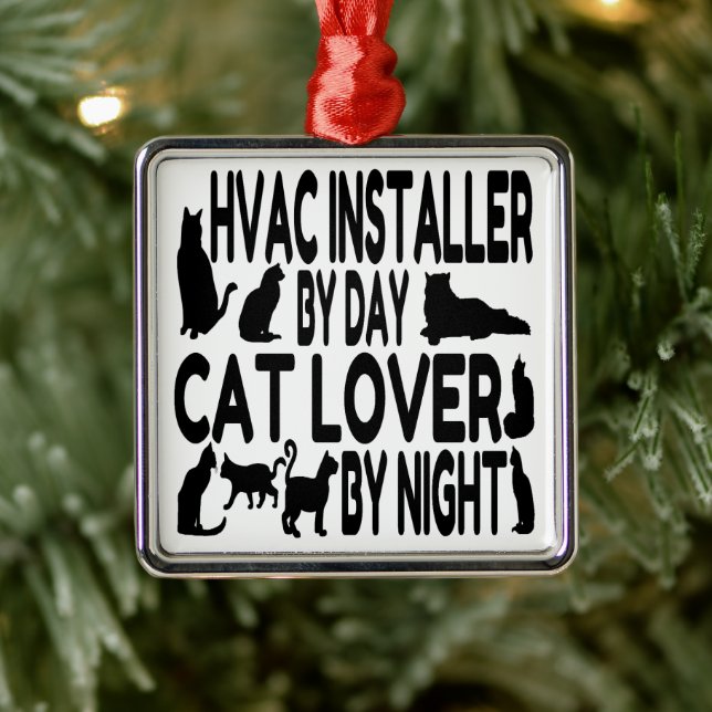 HVAC Installer Cat Lover Metal Ornament (Tree)