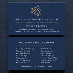 HVAC Navy Blue Gold Modern Business Card