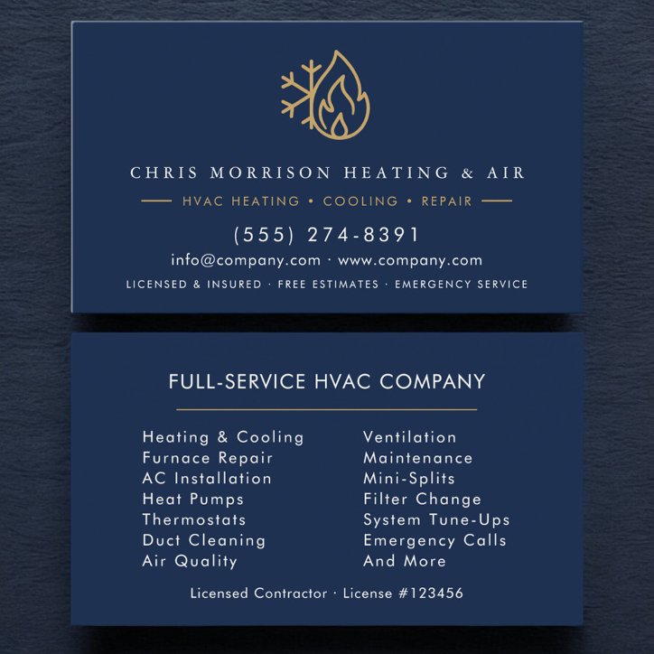 Hvac Navy Blue Gold Modern Business Card