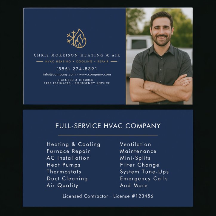 Hvac Navy Blue Gold Photo Business Card