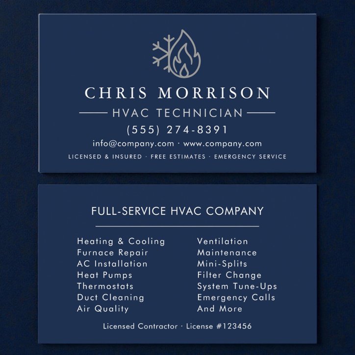 Hvac Navy Blue Silver Business Card