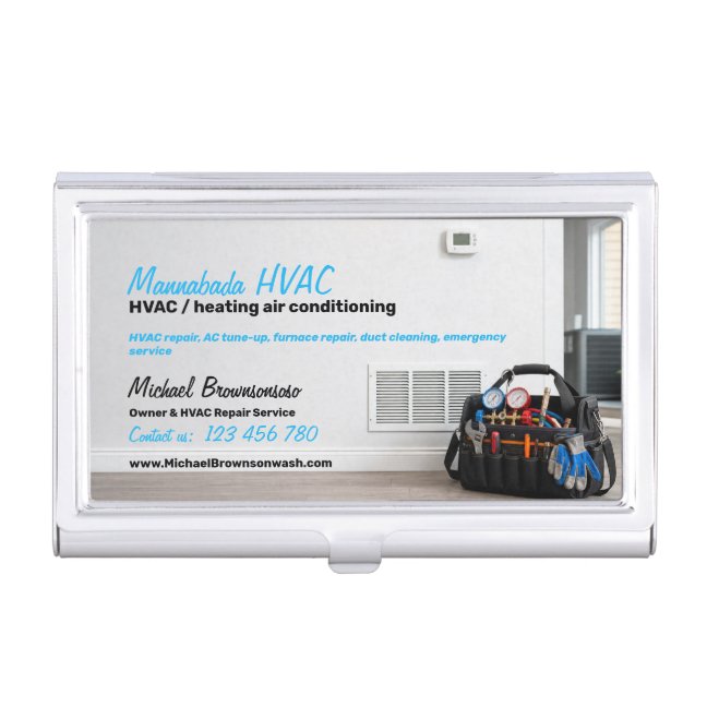 HVAC Repair Heating Cooling Technician shop Business Card Case