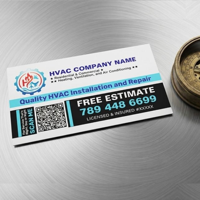 HVAC Service (Custom Logo, Name, Qr Code, Slogan) Business Card Magnet (HVAC business card magnets, custom magnets for contractors, fridge magnet with QR code)