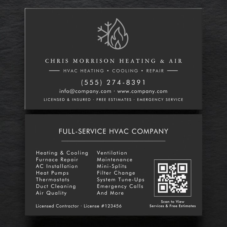 Hvac Services Black Silver QR Code Business Card