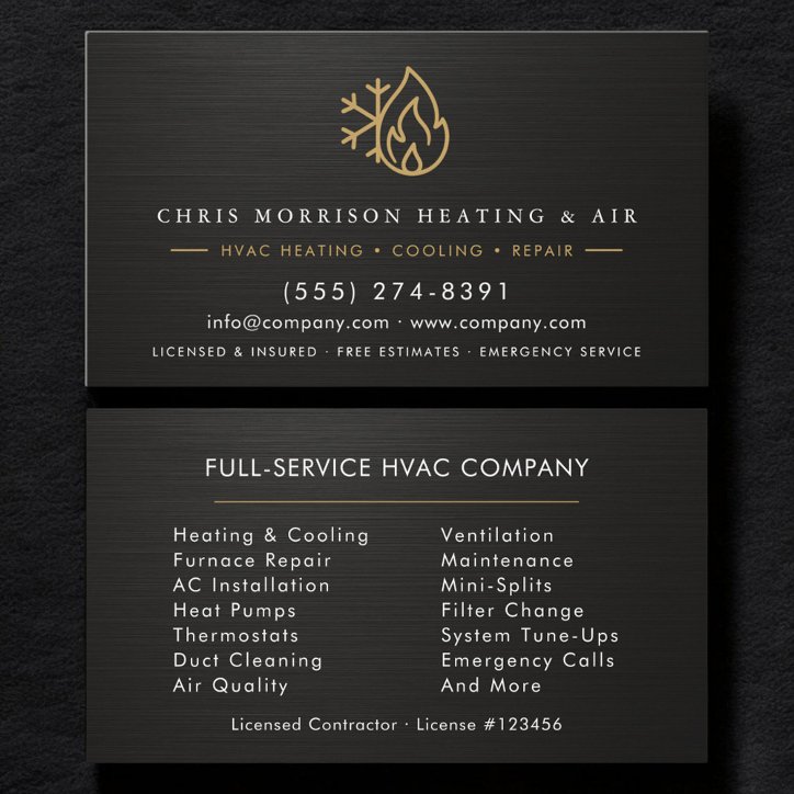 Hvac Services Company Black Gold Metallic Business Card