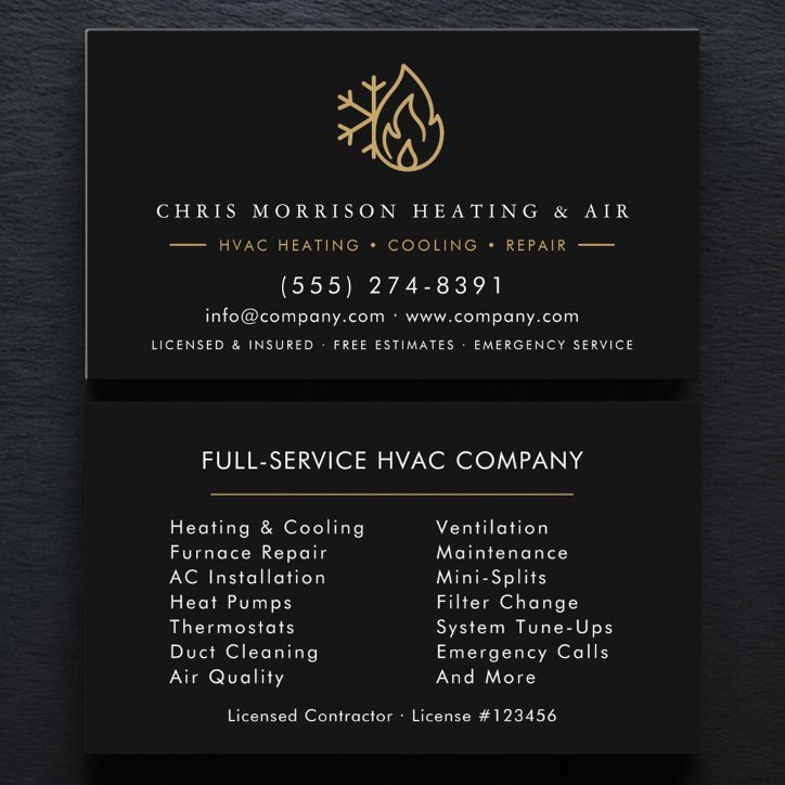 HVAC Services Company Black Gold Modern Business Card