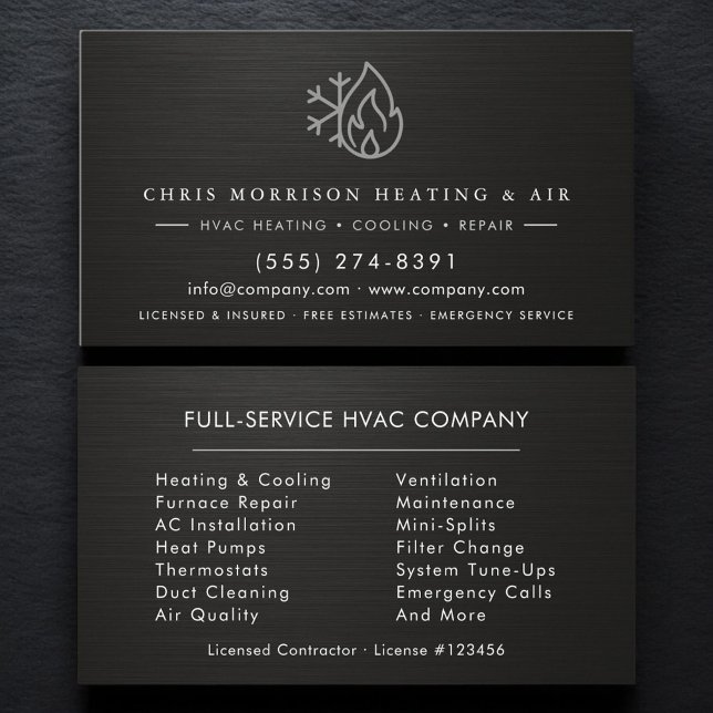 HVAC Services Company Metallic Industrial Business Card (Creator Uploaded)