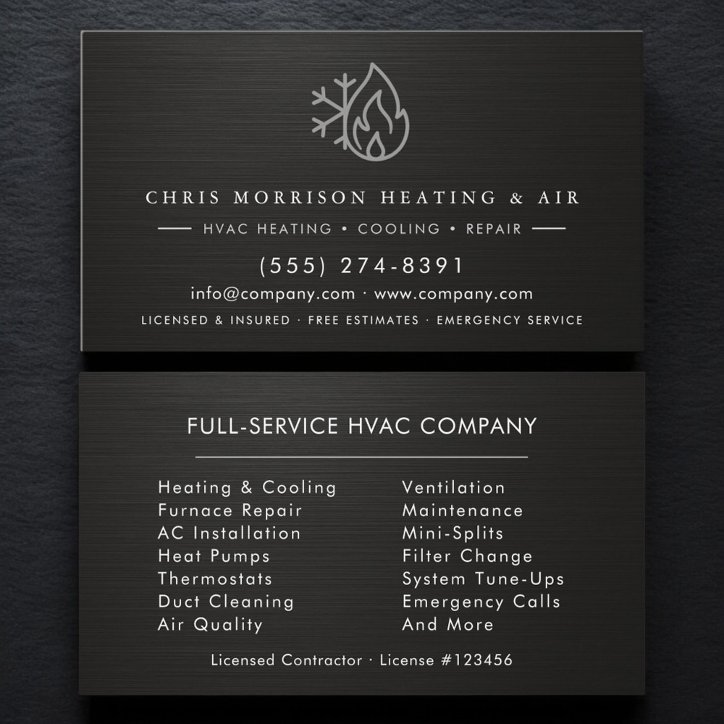 Hvac Services Company Metallic Industrial Business Card