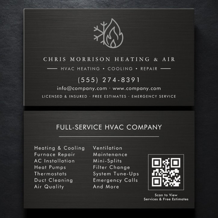 Hvac Services Metallic QR Code Business Card
