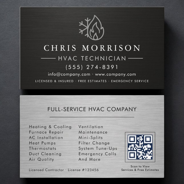 HVAC Services QR Code Black Business Card (Creator Uploaded)