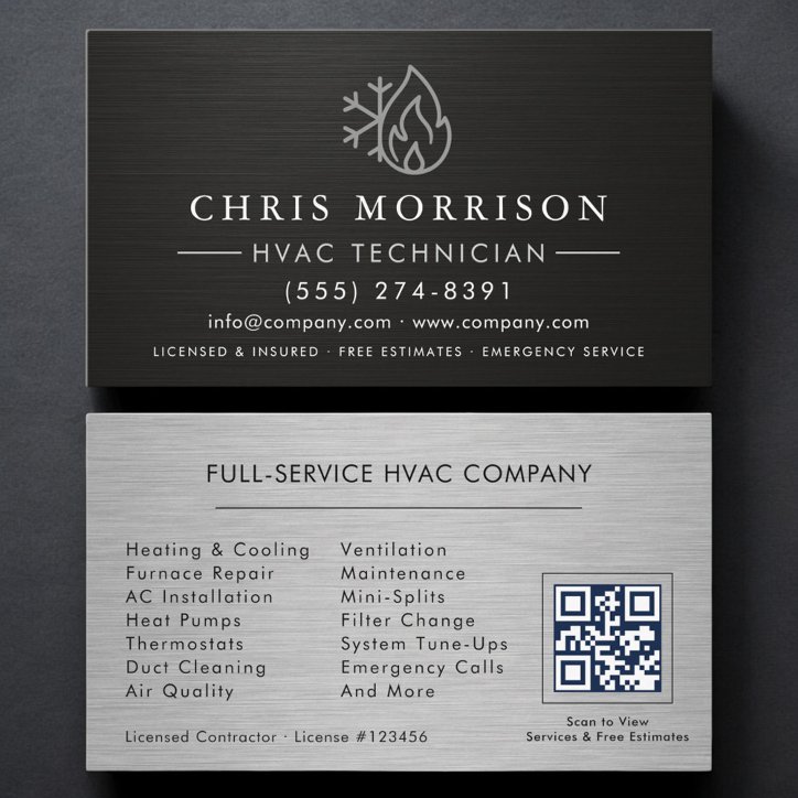 Hvac Services QR Code Black Business Card