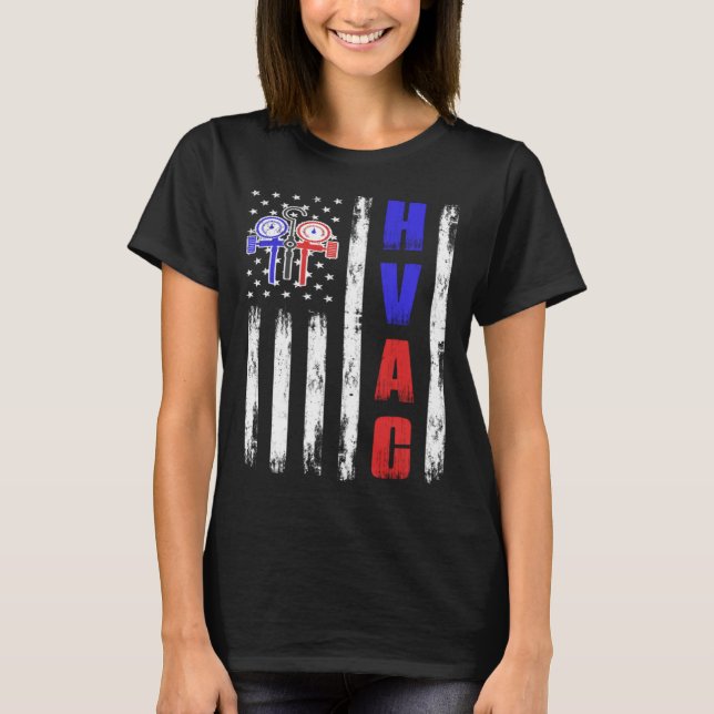 HVAC Tech US Flag Technician T-Shirt (Front)