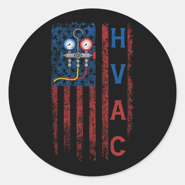 HVAC Technician American Flag USA Vintage Classic Round Sticker (Front)
