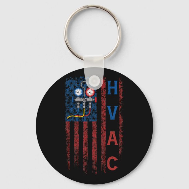 HVAC Technician American Flag USA Vintage Keychain (Front)