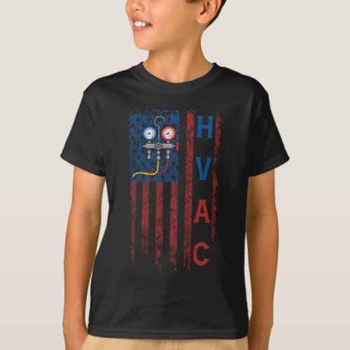 HVAC Technician American Flag USA Vintage T_Shirt