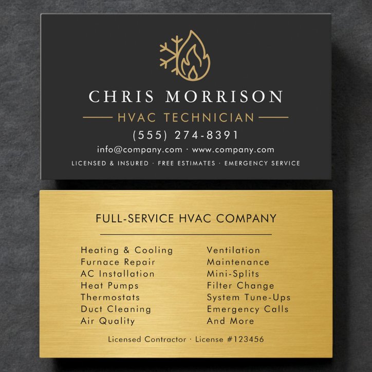 Hvac Technician Black Gold Logo Metallic Business Card