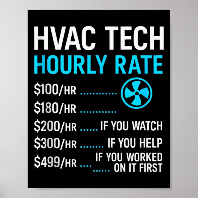 Hvac Technician Hourly Rate Funny Work For Men Wom Poster (Front)