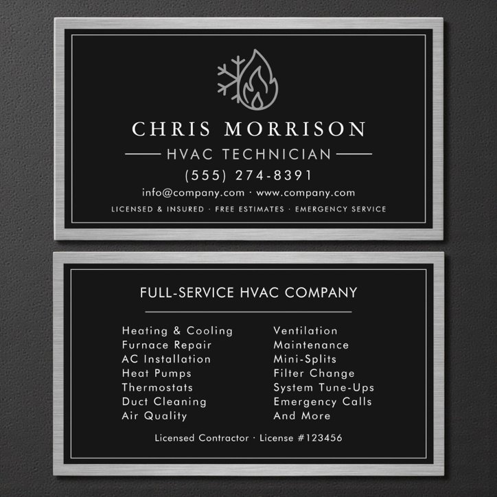 Hvac Technician Industrial Metallic Business Card