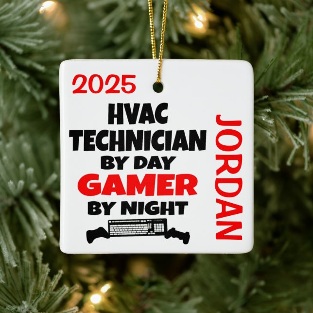 HVAC Technician Loves Playing Video Games Ceramic Ornament (Tree)