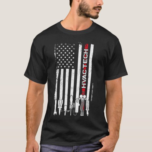 Hvac Technician Tech Hvac Tech American Flag T_Shirt