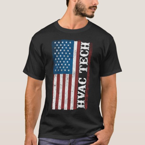 Hvac Technician Tech Hvac Tech American Flag T_Shirt