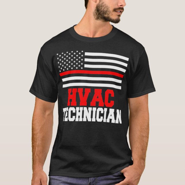 HVAC Technician USA Flags Funny HVAC Tech  T-Shirt (Front)