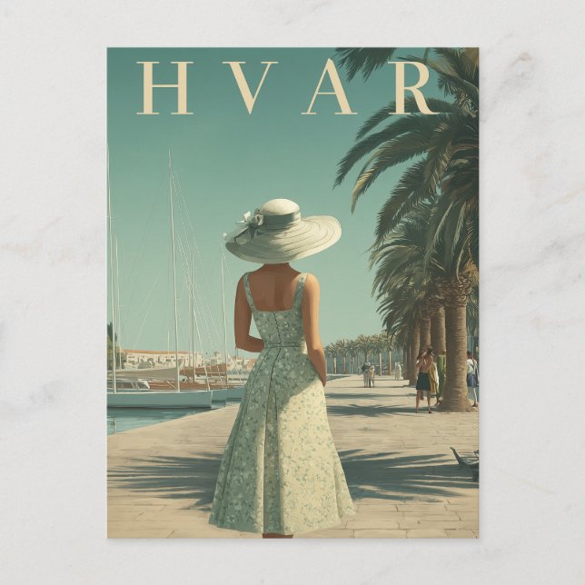 Hvar 50s vintage travel postcard (Front)