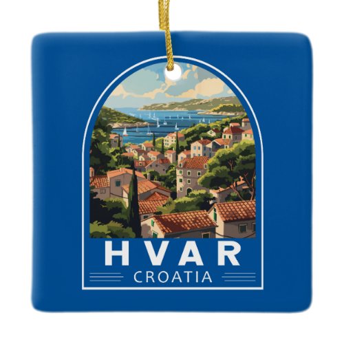 Hvar Croatia Travel Art Vintage Ceramic Ornament