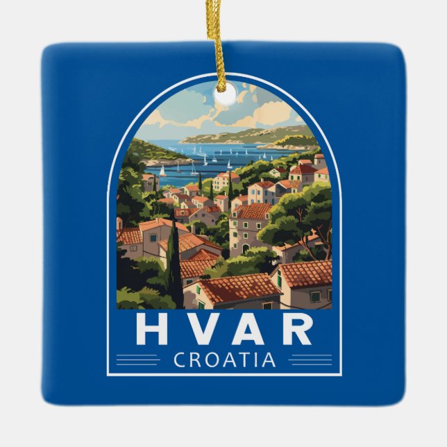 Hvar Croatia Travel Art Vintage Ceramic Ornament (Front)