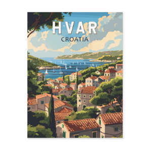 Hvar Croatia Travel Art Vintage Postcard