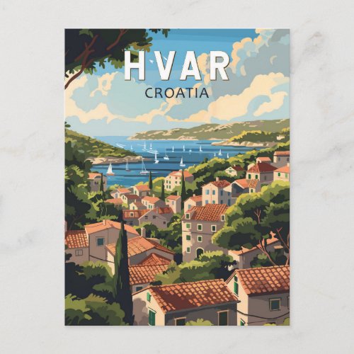 Hvar Croatia Travel Art Vintage Postcard