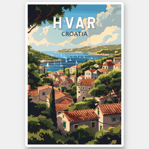 Hvar Croatia Travel Art Vintage Sticker