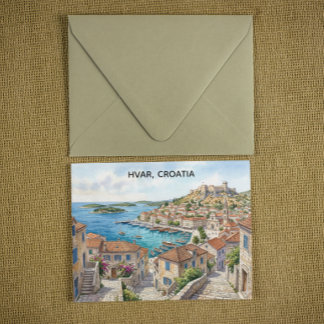Hvar Croatia Watercolor Panorama View Travel Postcard