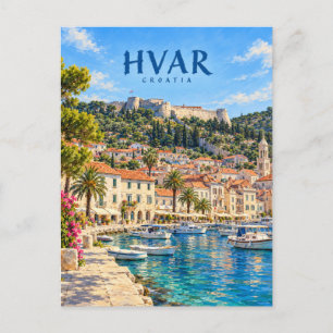 Hvar Painterly Travel Art Postcard