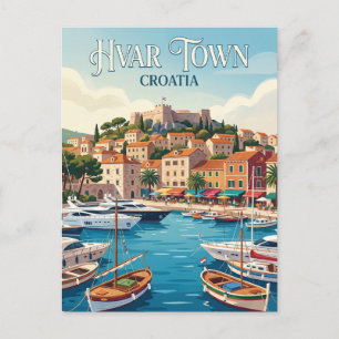 Hvar Town Harbor Croatia Postcard