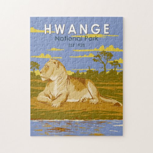 Hwange National Park Zimbabwe Travel Art Vintage Jigsaw Puzzle