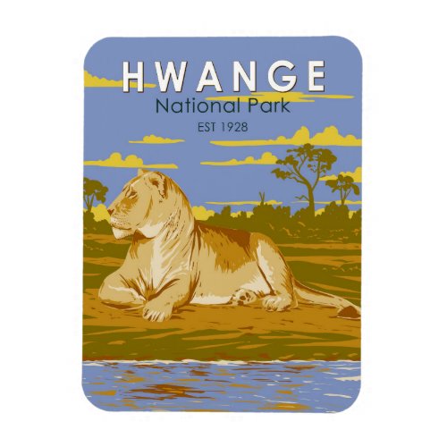 Hwange National Park Zimbabwe Travel Art Vintage Magnet