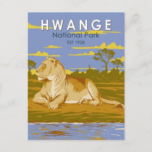 Hwange National Park Zimbabwe Travel Art Vintage Postcard