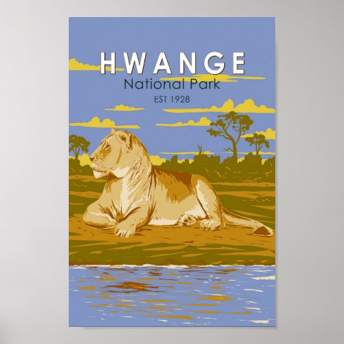 Hwange National Park Zimbabwe Travel Art Vintage Poster
