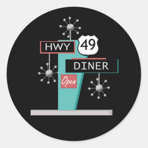HWY 49 Diner Classic Round Sticker